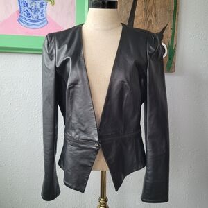 Hal Rubenstein Fulrnstun 100% Leather Detachable Zip Peplum Black Jacket